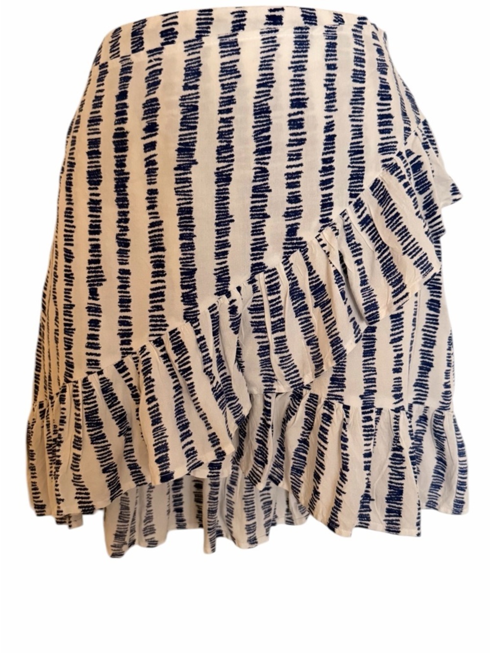 XIX Palms Blue & White Striped Ruffle Faux Wrap Mini Skirt Small